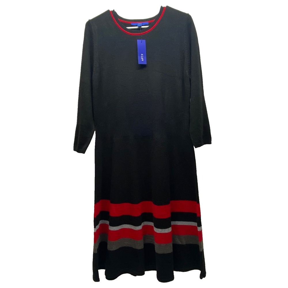 Apt. 9 Sweater Dress Women's Large Black Red Gray Stretch Knit Career Casual NWT